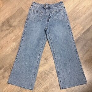 Habitual High Waisted Wide Leg Jeans Light Acid Wash Raw Hem Blue Size 10/30